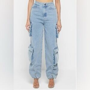 Maniere De Voir Light Blue Cargo Jeans